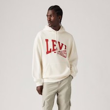 Levi's Men's Logo Hooded Relaxed Fit Sweatshirt - Off-White L: Pullover Fleece
