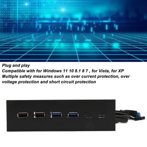 5.25in USB 3.0 Front Panel Hub 4 Ports 5Gbps High Speed 19pin USB Front Pane NEW - Zdjęcie 12 z 12