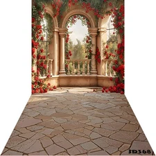 10'x20'Computer-painted Red Floral Arch Balcony Scenic Backdrop Background SD368