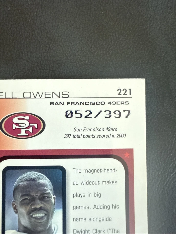 2001 Score All Pro Terrell Owens #221 Scorecard /397 San Francisco 49ers Legend - Image 3 of 4