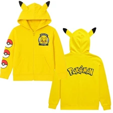 Boys Pokémon Pikachu Costume Hoodie with 3D Ears, Long Sleeve Hooded Sweatshirt