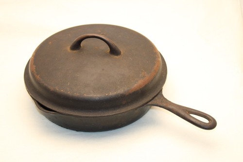 Vintage Puritan 9" Gusseisen Bratpfanne, Pfanne, mit Deckel