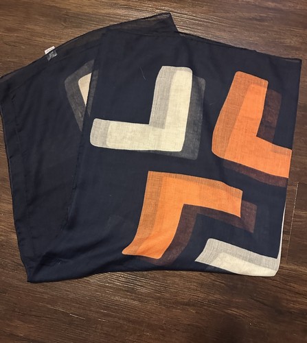 Großer leichter Schal/Tuch/Halstuch marineblau mit orangefarbenen & weißen Akzenten 76” x 32” - Bild 2 von 5