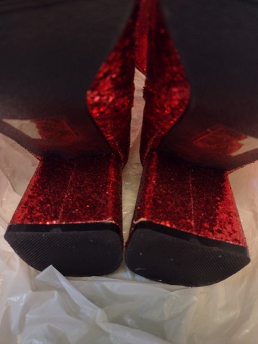 Stivali Gogo Ellie Rosso Glitter Tacco 3" Scintillante Costume Teatro Halloween Natale - Foto 10 di 13