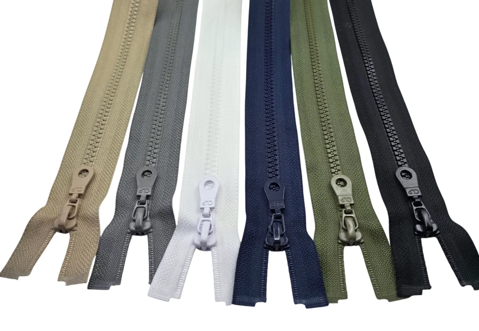 CLP Chunky Plastic Zips No. 5 Open-ended Beige Grey Navy White Khaki Green Black
