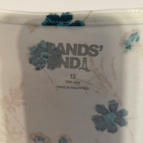Lands End Damen Übergröße Stufen Top 1X leichter Jersey Langarm geblümt - Bild 3 von 9