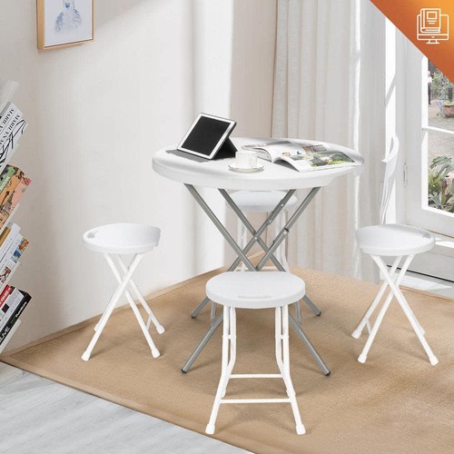 VINGLI 32 pulgadas Mesa Plegable Platica Redonda Blanca, Mesa de Comedor Portátil para Tarjetas para - Imagen 7 de 8
