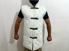 Medieval Thick Padded White Gambeson Jacket Quilted Cotton LARP Costume Dress