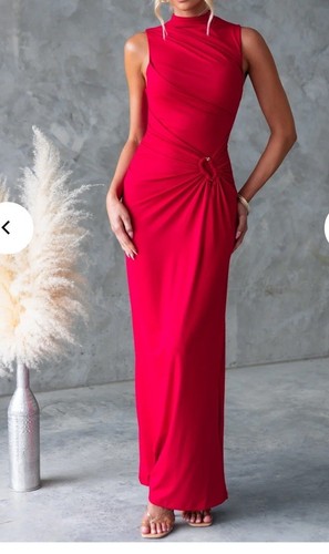 NEW TIGERMIST RED HIGH NECK DRAPED FORMAL MAXI DRESS 6 10 14