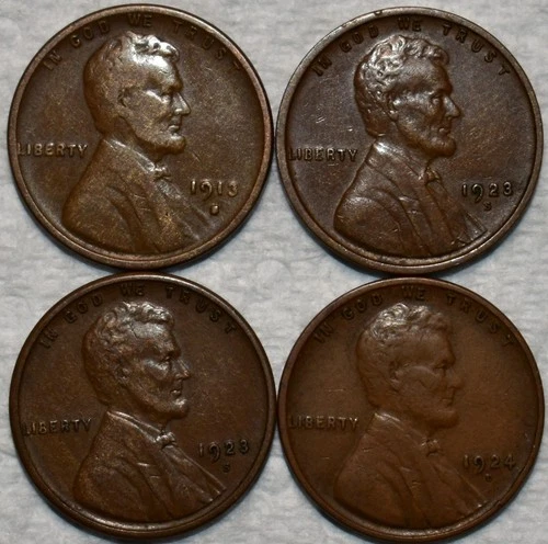 4x Fine-XF Tougher Date Lincoln Cents, 1913-S, 2x 1923-S, & 1924-D
