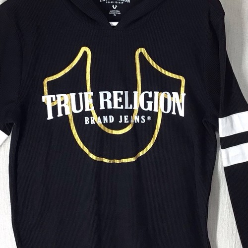 True Religion Women’s XL Hoodie Long Sleeve Spell Out Black - Picture 2 of 6
