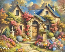 New Glossy Art Print + Digital File, "Nestled", 8x10, Cottage, signed