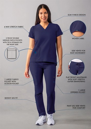 Adar Addition Scrub Set For Women - V-Neck Scrub Top & Skinny Cargo Scrub Pants - Picture 73 of 161