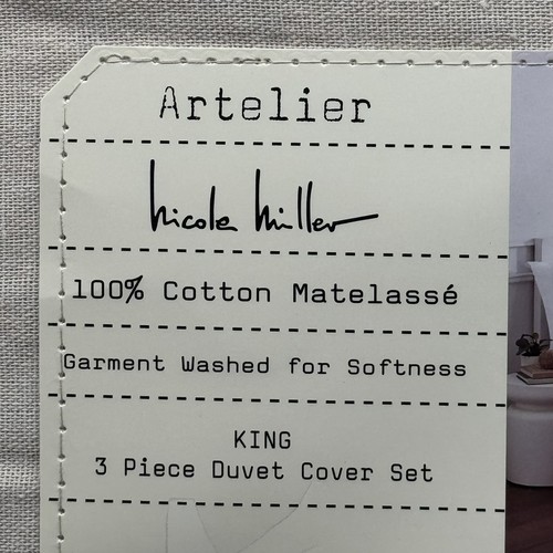 3-teiliges Nicole Miller Artelier khaki hellbraun King Bettbezug Kissenbezug Set Matelasse Baumwolle - Bild 4 von 14