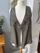 BHS Vanilla Sands Khaki Dark Green Lightweight Beaded Waistcoat UK 18