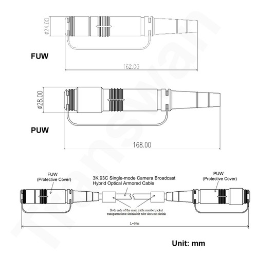 Cable híbrido SMPTE con conector FUW-PUW 3K93C 50 M (16 PIES)/80 M (26 PIES) con carrete de cable - Imagen 5 de 12