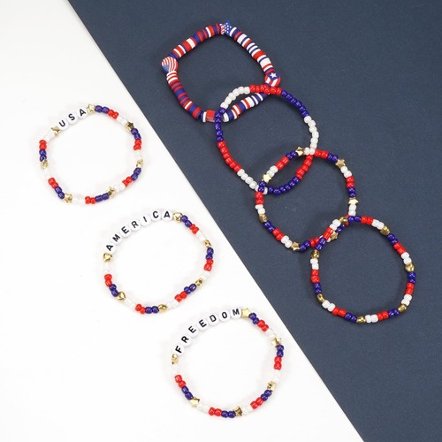 America Flag Bracelets for Women USA Red White Blue Independence Day 4th of July - Picture 2 of 6