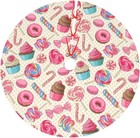Colorful Lollipop Candy Macaroon Cupcake Donut Tree Skirt 36" for Merry Xmas Hal