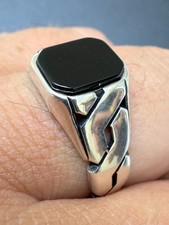 Real Black Onyx Gemstone Mens Solid 925 Sterling Silver Cuban Link Plain Ring