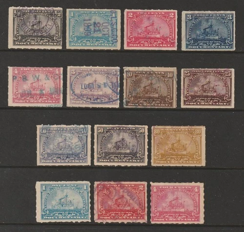 1898 Documentary Battleships, Used, Scott # R162 | R166p, Hand-Stamped Cancels