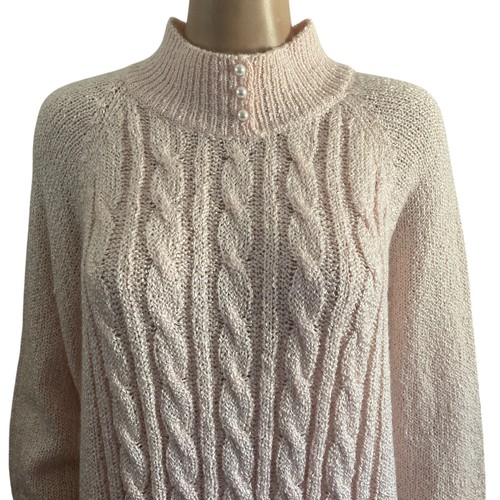 Vintage Hastings & Smith Sweater Womens 2X Cable Knit Pale Pink Pearlescent Neck - Picture 7 of 10