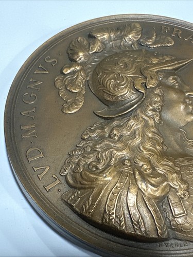 1800-1900AD Restrike del 1674 datato FRANCIA re Luigi XIV enorme medaglia 3 1/4 pollici - Foto 7 di 10