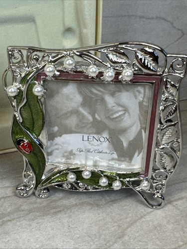 Lenox Vtg Jewel Silverplated Photo Frame Set 3 Ladybug Faux Diamonds Pearls NEW - Picture 9 of 20