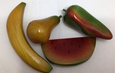 Carved Stained Wooden Fruit and Vegetables Set of 4, MCM VTG