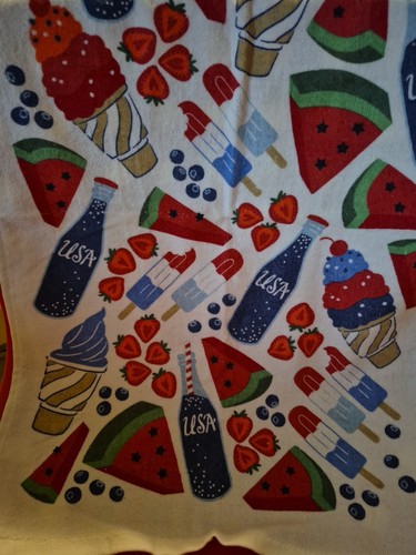CELEBRATE AMERICANA TOGETHER  Kitchen Towel Watermelon, Ice cream, Strawberries. - Picture 1 of 2