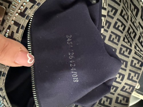 FENDI Zucchino Crystal Baguette Shoulder Bag Gray Navy Silver Designer - Picture 17 of 17