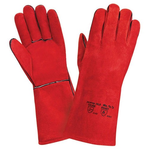 Premium Rigger Welding Gloves Red Gauntlets Welder Safety Leather Double Palm - Picture 6 of 7