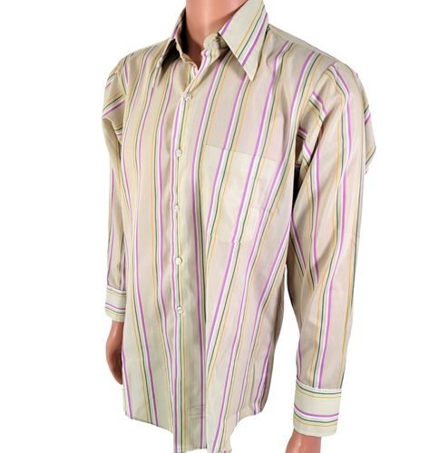 Vintage 60s 70s Arrow Kent Collection Mens Shirt Size 15 x 32 Striped Long Slv - Picture 4 of 13