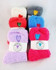Lounging Socks Ladies Fuzzy Crew Length One Size One Pair Happy Heel Good