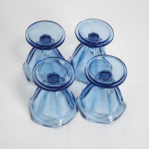Anchor Hocking Vtg 90s Blue Glass Ice Cream Sundae Dessert Cups Set of 4 - Picture 5 of 11