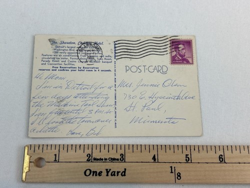 Vintage 1950er Detroit Sheraton Cadillac Hotel Postkarte Mi Michigan Automobil - Bild 3 von 4