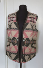 Vtg Pendleton Vest Wool Suede Trim Brown Beige Salmon Tassels Southwest Medium