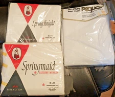 3 VTG Sheets WHITE Double 2 Flat Springmaid Luxury Muslin 100% Cotton 1 Pequot