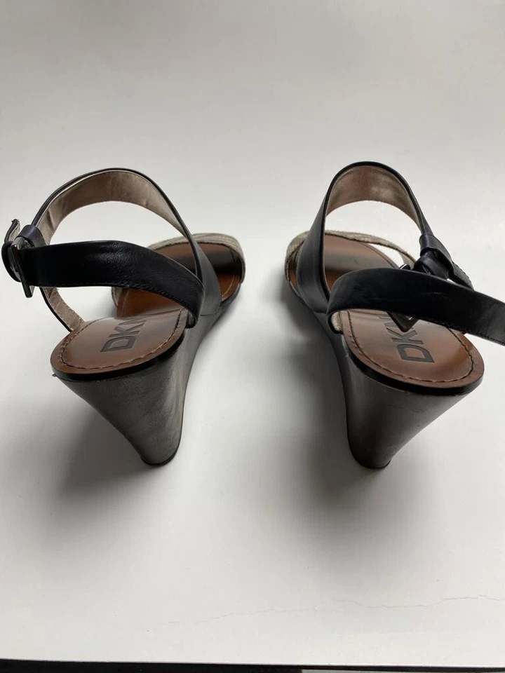 DKNY C Mujer Sandalias Marrón/Negro Correa Cuña Talla 9 Cuero Superior. Foto 3 de 4