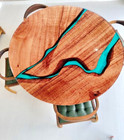 Round Epoxy Resin Live Edge Top Accacia Wood Table Top Center Sofa Table Top