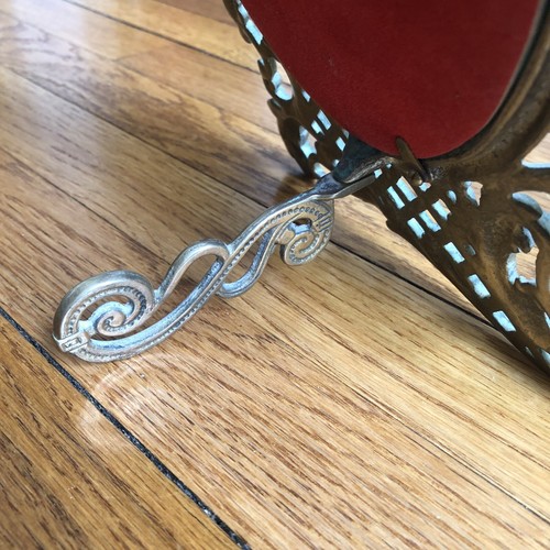 Victorian Style Iron Tabletop Bevel Mirror W Scroll, Stand, Gold Green Patina - Picture 3 of 15