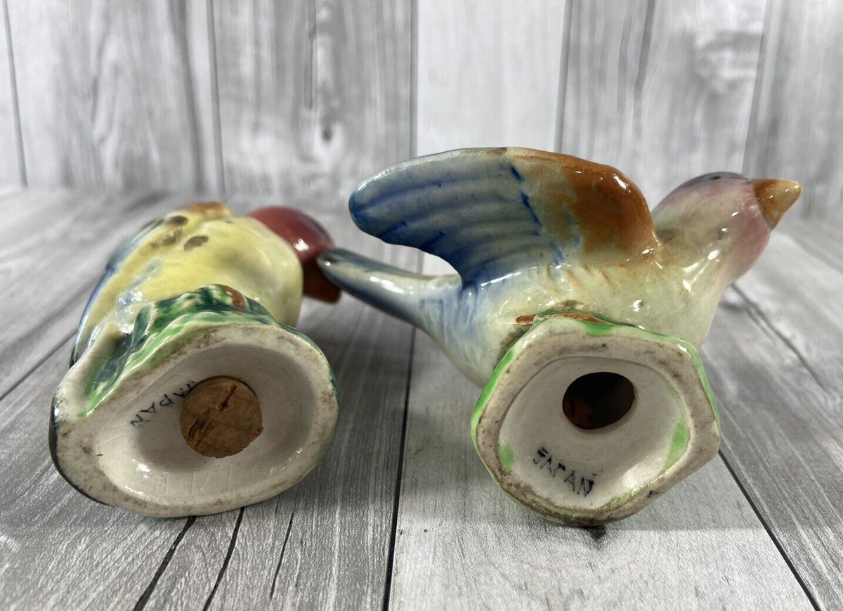Vintage Porcelain Painted Bunting Bird Salt and Pepper