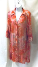 70s silk chiffon pink paisley ombre button down flowing boho dress beach MED