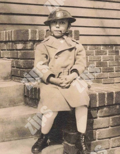 Vintage Boy Smoking Photo WW1 Era Pipe Smoking & Imitating Soldier