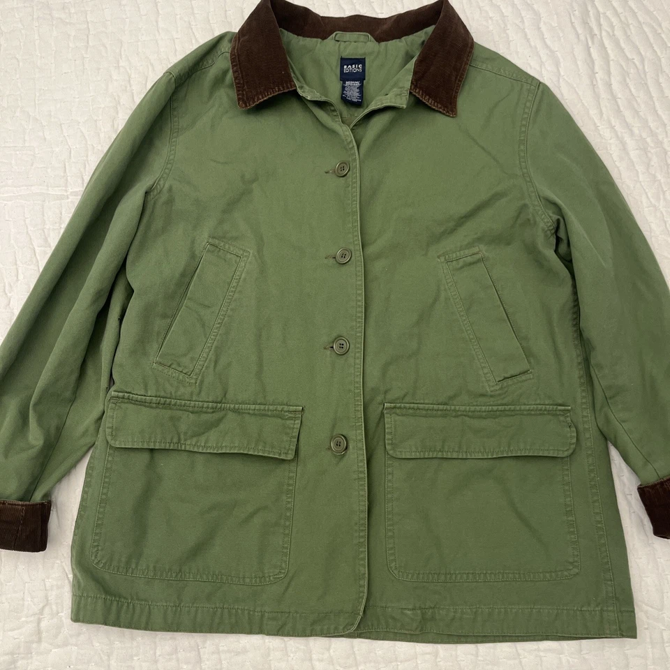 Basic Editions Vintage Green Barn Jacket Chore Coat Size Medium Fisherman Core - Image 2 of 4