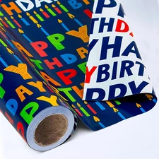 Reversible Birthday Wrapping Paper Roll - 17 Inch X 33 Ft(46.8 Sq.Ft.Ttl) - Crea