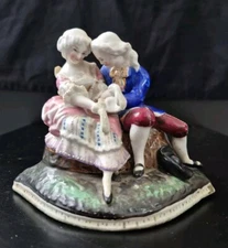 Antique Inkwell The Old Paris 1860 Porcelain Elegant Scene France