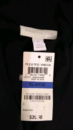 Charter Club Women's Sleveless Pleated Detail V-neck Black Top Size XL - Picture 10 of 12