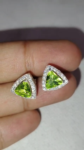 Natural Peridot Stud Earrings Engagement Beautiful 925 Sterling Silver Stud Earr - Video 1 of 1