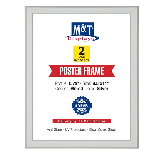 Snap Poster Frame 0.79" Aluminum Easy Front Loading Wall Mounting 8.5x11 Silver - Picture 14 of 17