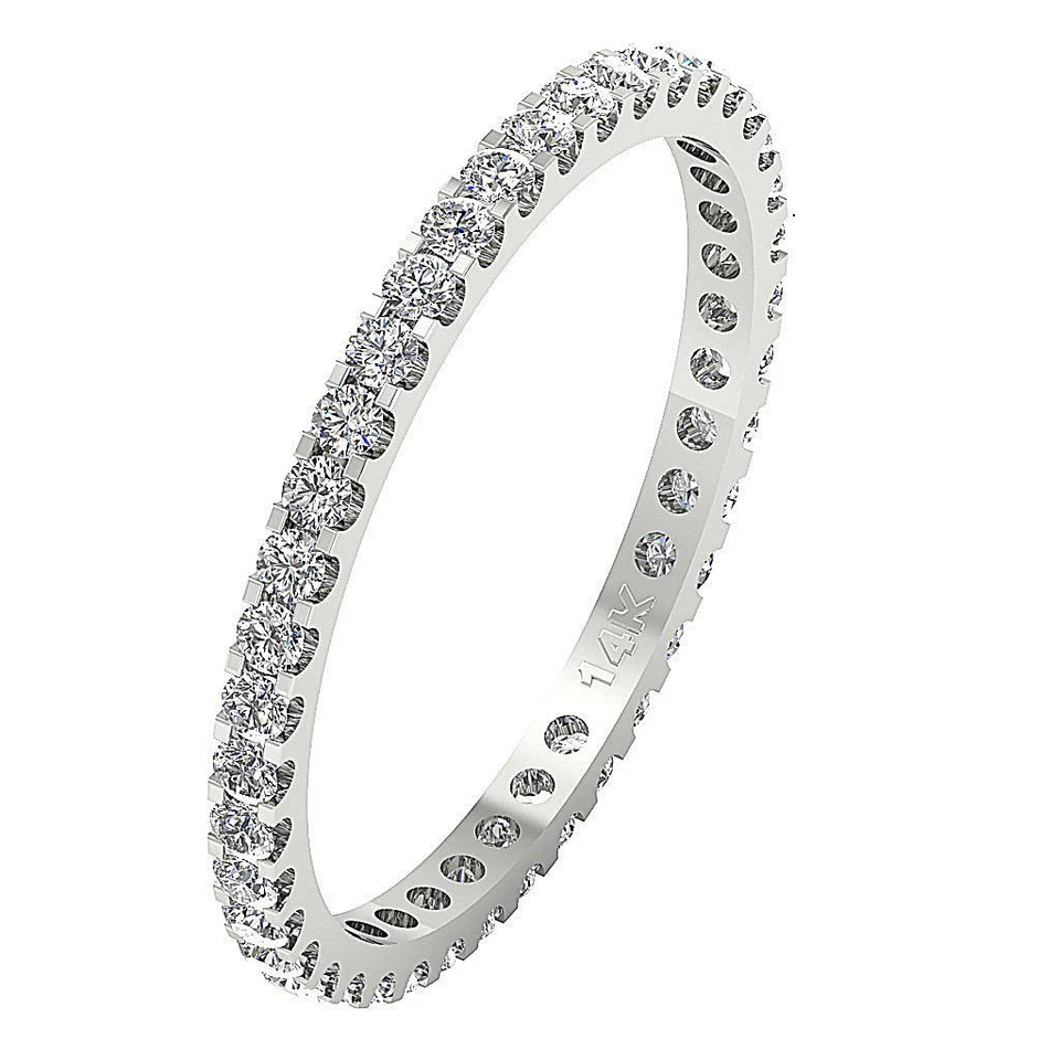 Anillo Apilable Aniversario Eternidad Diamante Natural Banda I1 G 0.70 Ct Oro 14K Foto 3 de 4